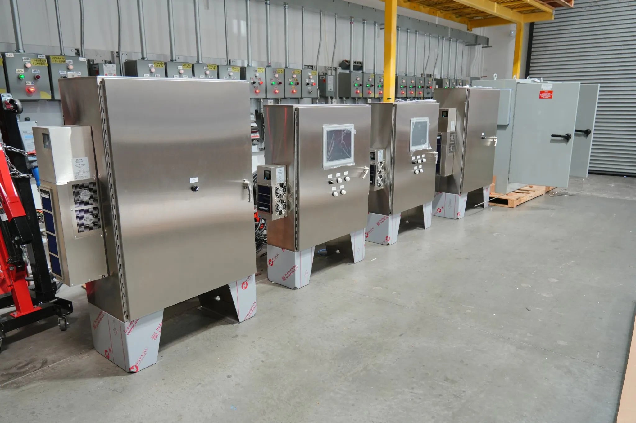 Finished stainless industrial control panels on the shop floor